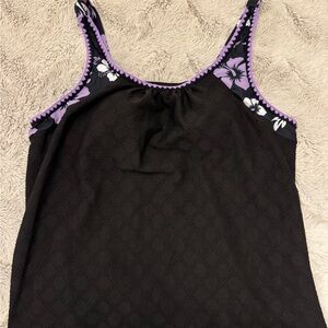 Elegant Black and Purple Floral Tankini Swim Set